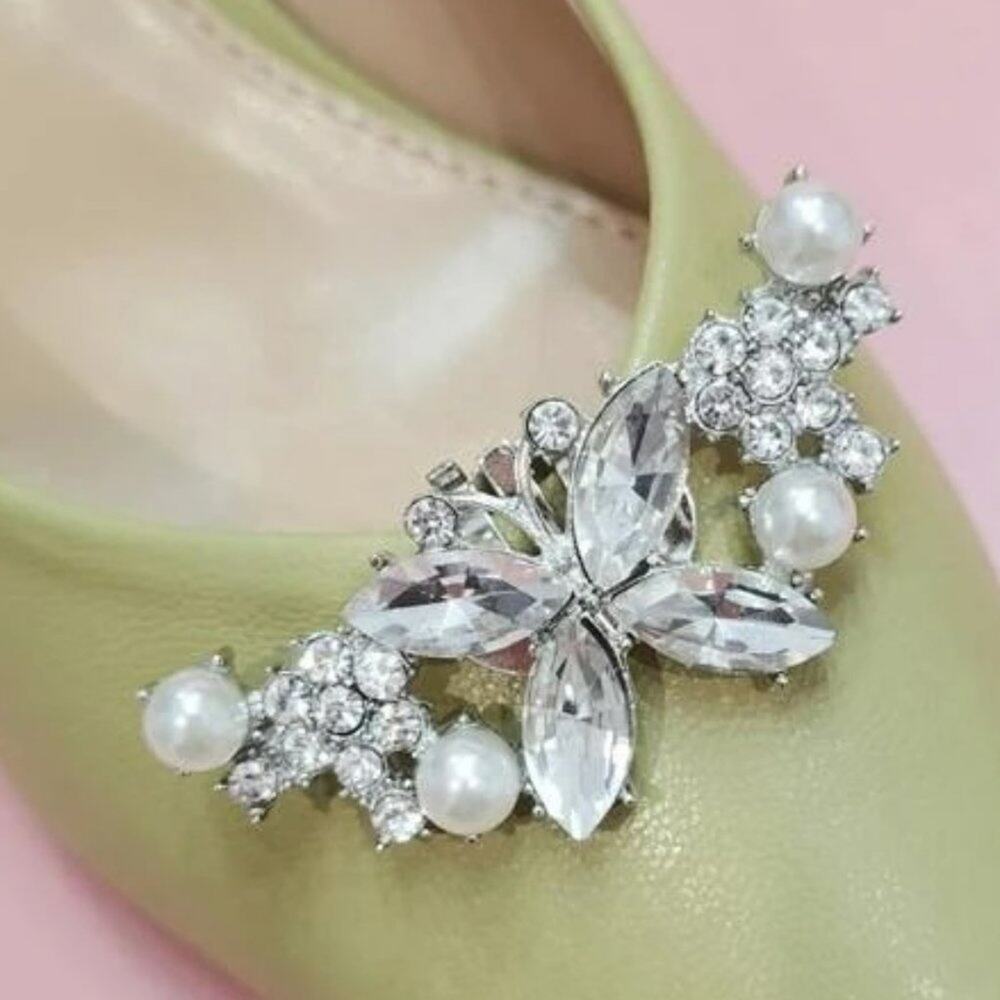 2pc Silver Embellished Rhinestone Shoe Clips – Elegant Crystal Accent for Heels, - Picture 5 of 9